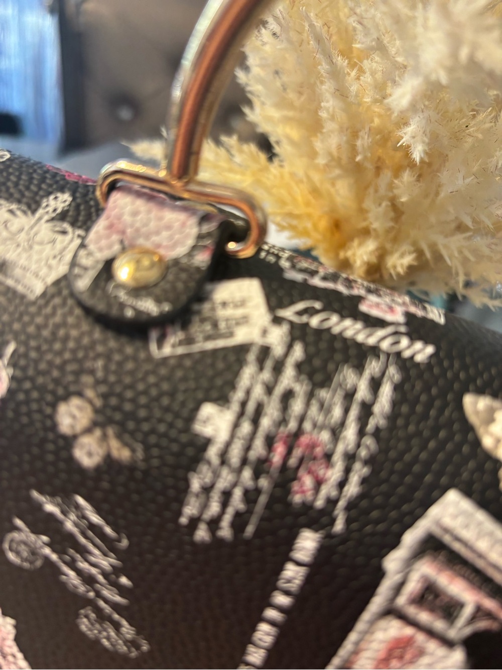 Black Paris Print Top-Handle Crossbody Bag with Gold Hardware - Picture 7 of 12